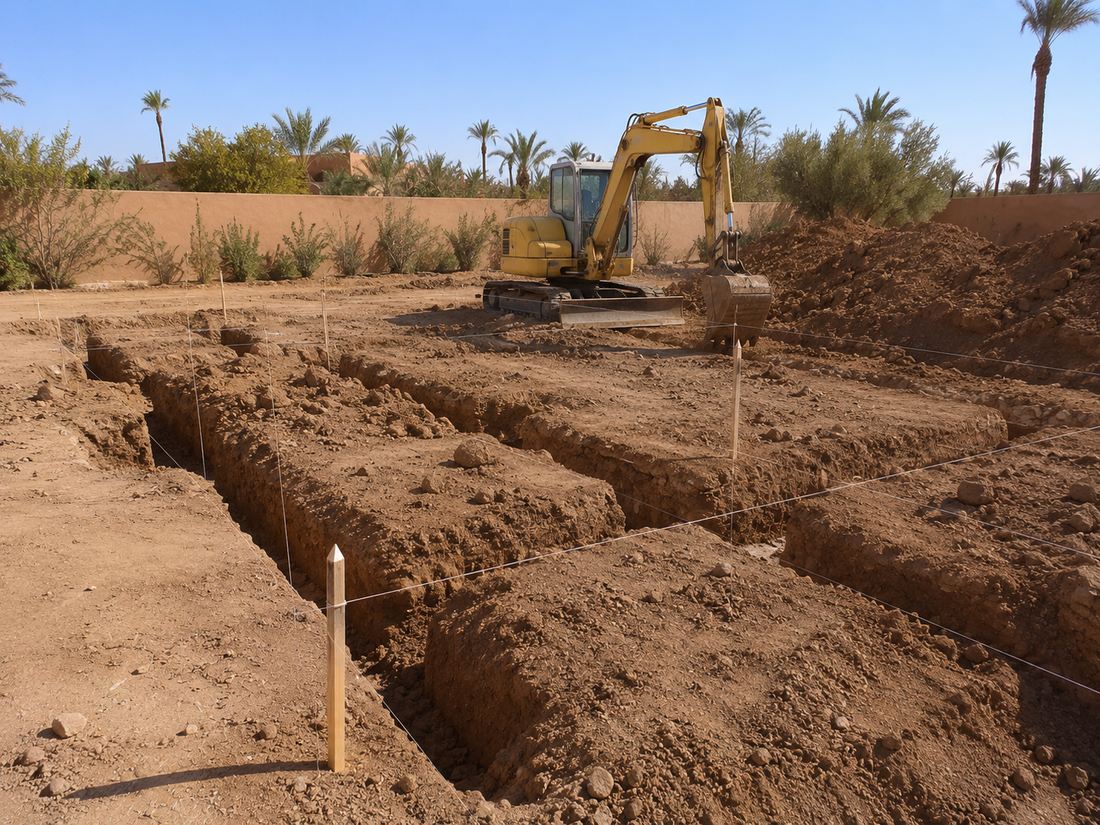 Terrassement et tranch&eacute;es de fondation &agrave; Marrakech