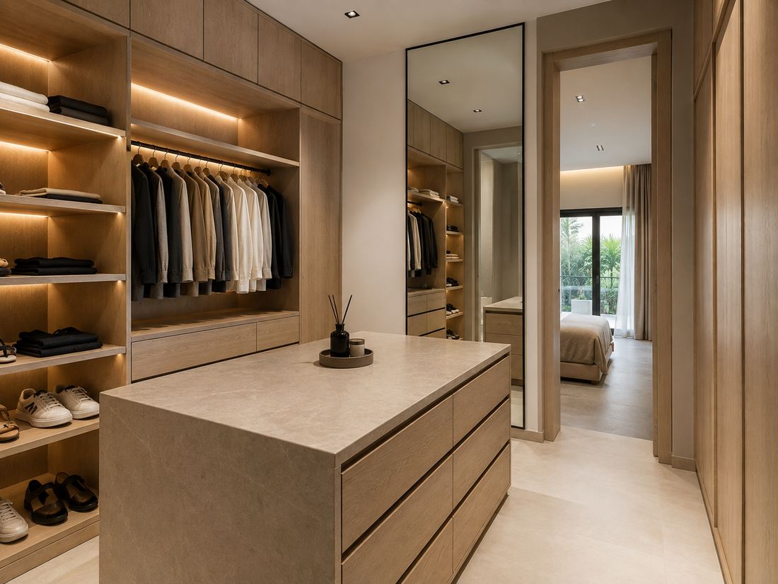 Dressing sur mesure en chêne clair à Marrakech